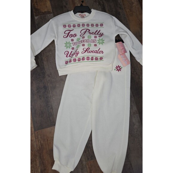 Lucky You Girls Ugly Christmas Sweater Holiday Sweatsuit Size L (12) B10 - Picture 2 of 4